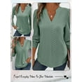 thumbnail image 6 of Hibeli Women V Neck Long Sleeve Curved Hem Solid Color Textured Tops, 6 of 6