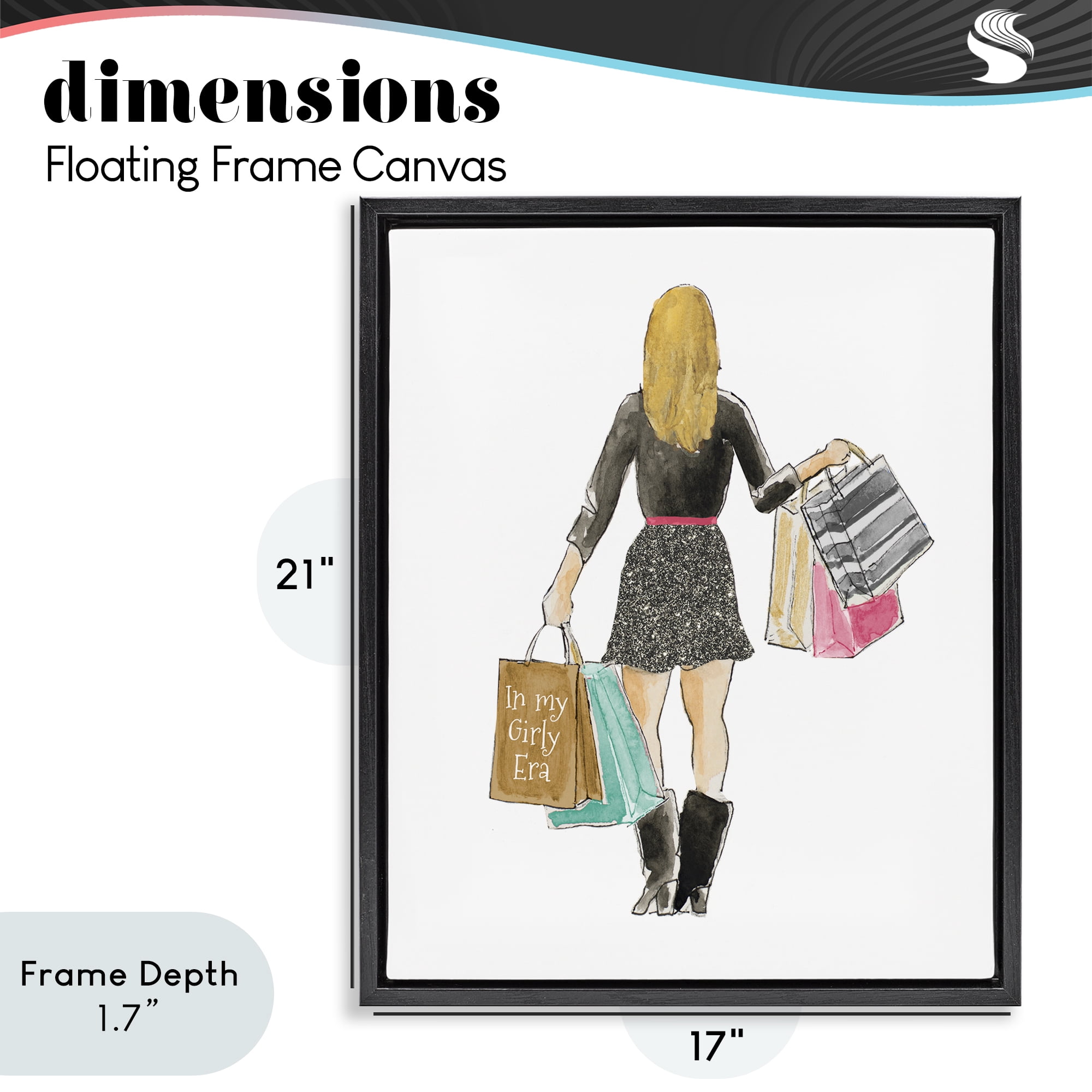 Stupell Industries Girl With Shopping Bags Black Framed Floater Canvas Wall Art, design by Lanie Loreth