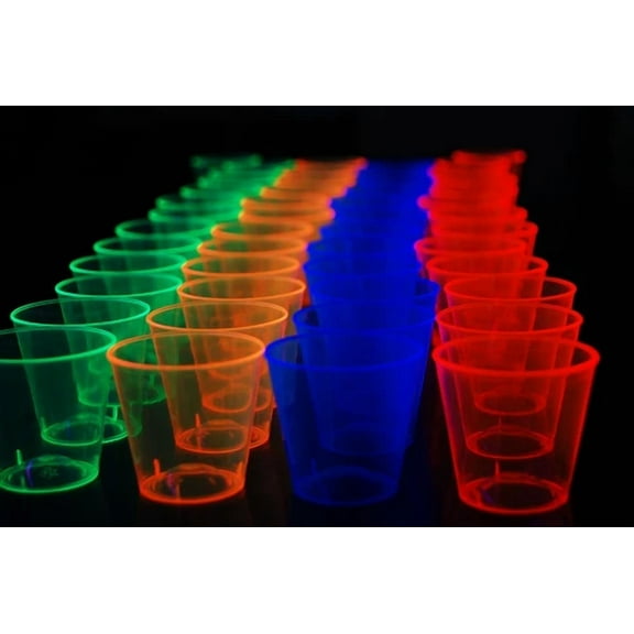 1 Ounce 50 Count Neon Multicolor Uv Blacklight Reactive Plastic Shot Glasses