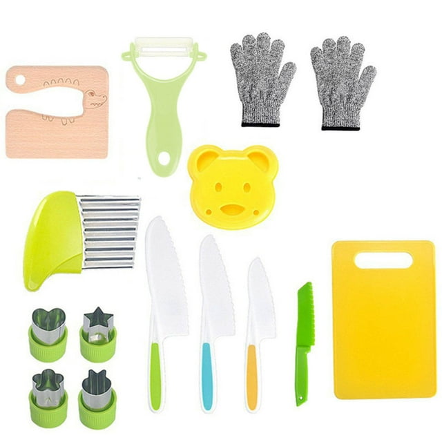 SDNall 15-Piece Kitchen Knife Set for Kids, Toddler Safe Chopping Tools with Non-Slip Grip, Colorful Food-Grade Plastic for Real Cooking Practice