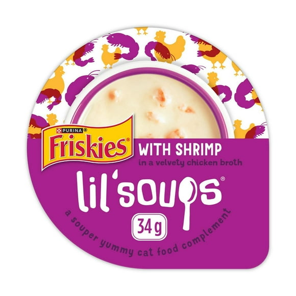 Friskies Lil' Soups Avec Crevettes dans un Bouillon de Poulet Velouté, Complément pour Chats 34 g 34 g