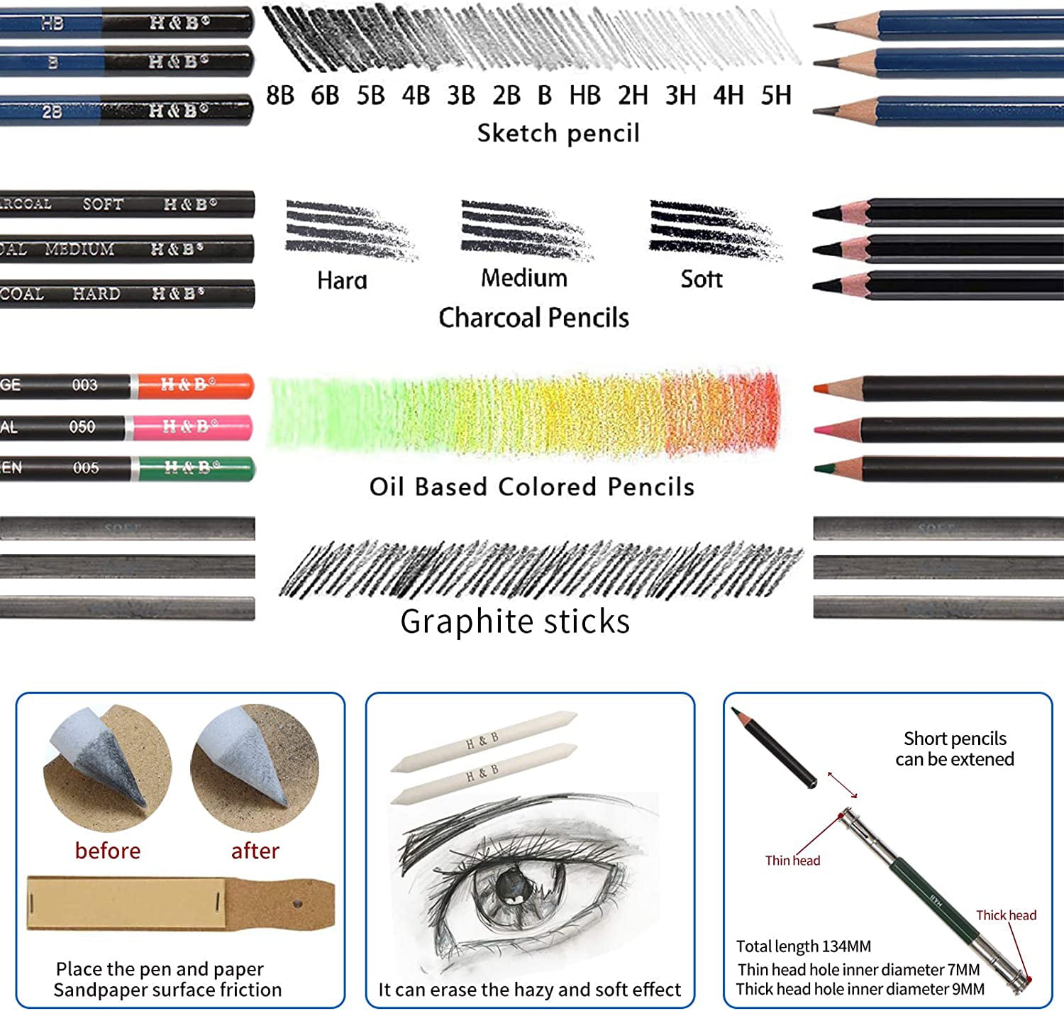 AONLSKH Art Supplies Drawing and Sketching Colored Pencils Set 96-Piece,Graphite Charcoal Professional Artists Pencils Kit,Gifts for Kids & Adults