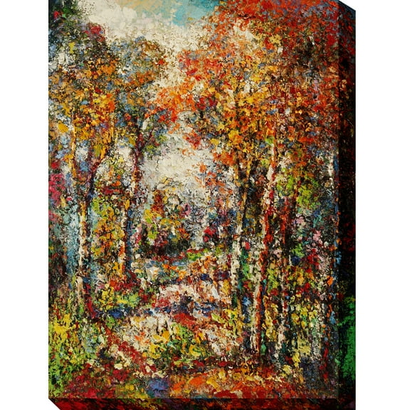 Outdoor Living and Style Red and Green Forest Outdoor Canvas Rectangular Wall Art Decor 40" x 30"