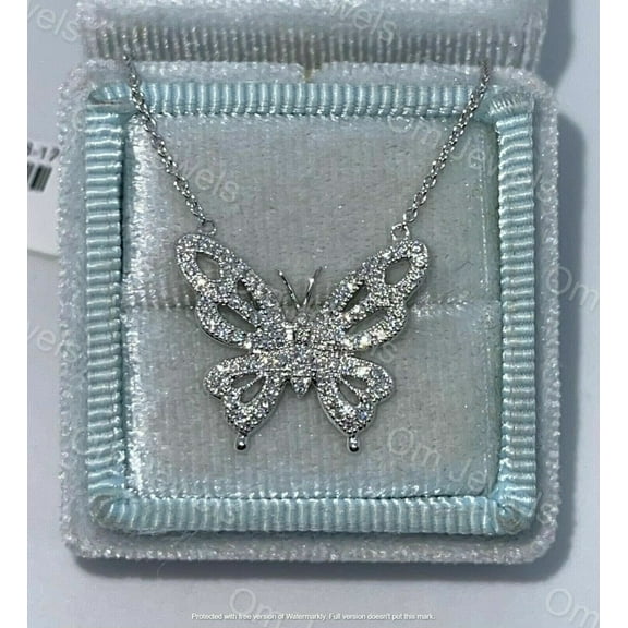 2Ct Round Cut VVS1 Diamond Butterfly Pendant 14K White Gold Finish 18"Free Chain