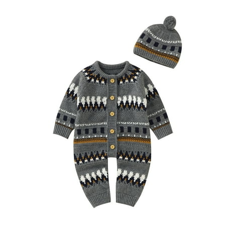 

Youmylove Baby Newborn Girls Boys Cotton Knitted Sweater Romper Jumpsuit Outfits Hat Set Lovely Children Jackets Coat