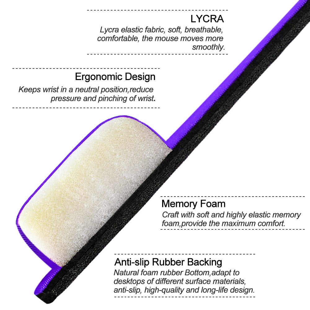 NEX Ergonomic Mouse Pad with Wrist Support, Memory Foam Keyboard Wrist Rest for Computer, Purple (NX-PAD005)