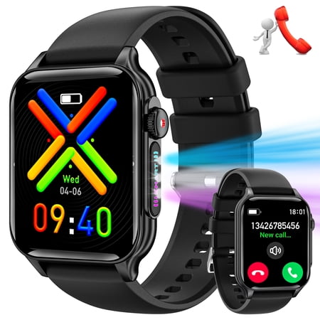 VOPOCO P6 Smart Watches for Men Women with 8 LED Lights Outdoor Smartwatch with 1.96" HD Big Screen Watch Compatible with iOS Android, 1pc