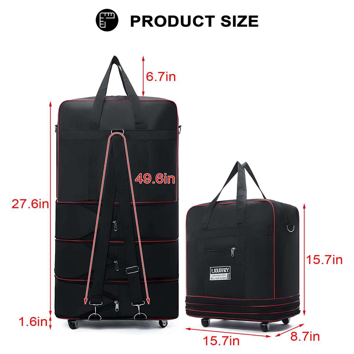 Deago Large Capacity Travel Rolling Duffel Bag Expandable Foldable Luggage Bag with Wheels Lightweight Waterproof Suitcase (Navy)
