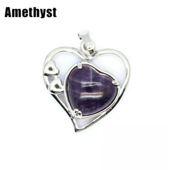 HOOUN Chakra Love Heart Crystal Stone Quartz Pendant for Necklace Jewelry Healing Gift-Amethyst