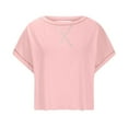 thumbnail image 4 of bnaln Womens Summer Tops Oversized Workout Crop Tops Open Back Casual Short Sleeve Crew Neck Cotton Loose Boxy Tshirts Backless Athletic Shirts Casual Crop Y2k Yoga Running Tees, 4 of 6