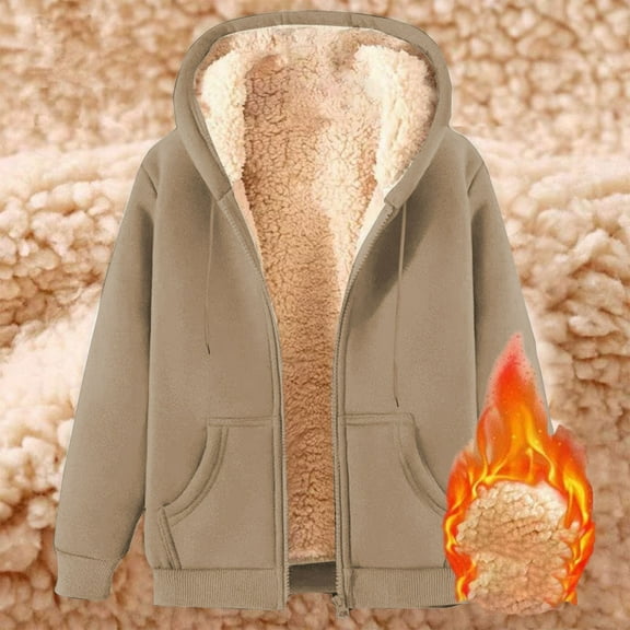 BLTIBY Men's Sweatshirt Jacket Hooded Winter Sherpa Lined Warm Thicked Fleece Zip Up Coat Drawstring Outwear with Pockets Khaki L