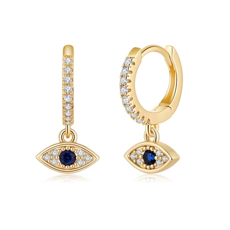 Turandoss Blue Cz Evil Eye Gold Plated Huggie Hoop Earrings Hypoallergenic Sapphire Hoops Jewelry Birthday Gifts for Women Girls