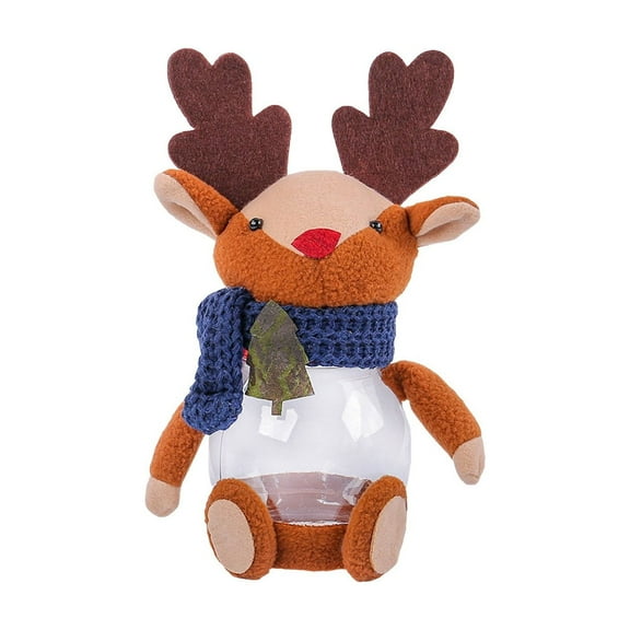 CuiLiyq Christmas Candy Jars with Reindeer Lid, 9.8" x 7.9" Plastic Clear Christmas Cookie Chocolate Jar, Xmas Snack Food Storage Container for Gifts Holiday Party Supplies (Reindeer-B)