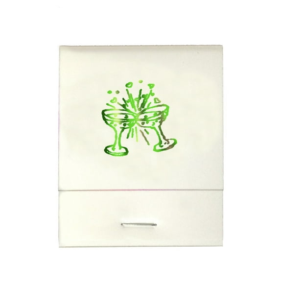 50 White 20 Strike Matches with  Printed Champagne Glasses in Metallic Green Matchbooks for Wedding, Anniversary, Birthdays etc