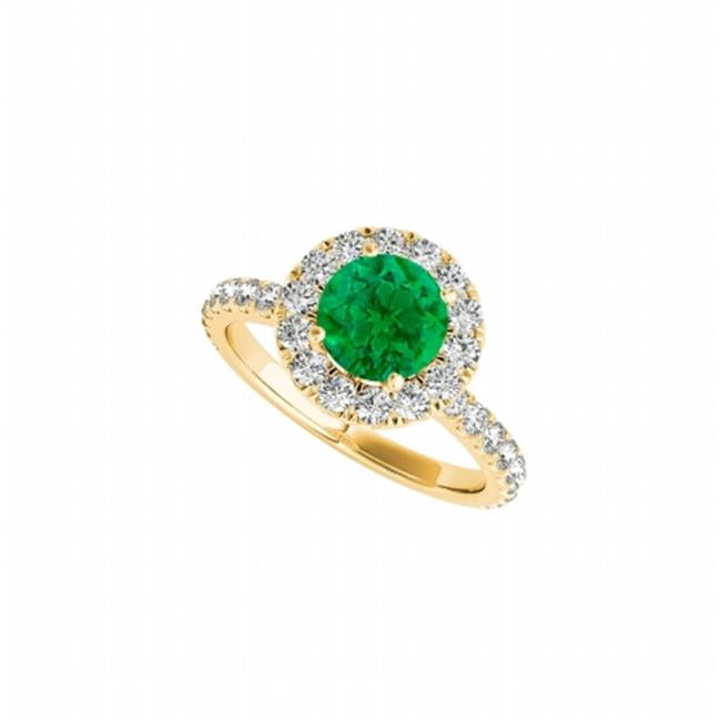 Fine Jewelry Vault UBUNR50838EAGVYCZE Yellow Gold Vermeil Halo Ring With Emerald & CZ&#44; 8 Stones