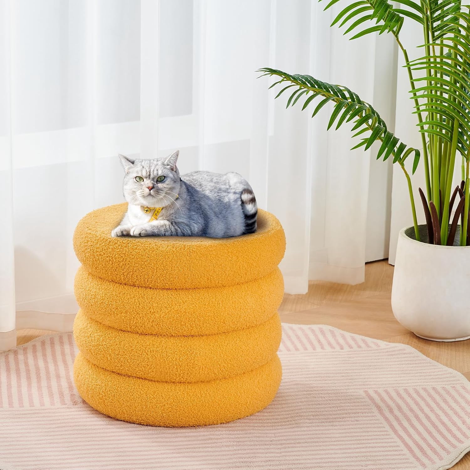 Casa Pura Furniture Round Storage Ottoman, Modern Sherpa Footstool, Teddy Vanity Stool with Flip-Top Tray, Makeup Chair for Home Decor, Upholstered Footrest for Living Room & Bedroom