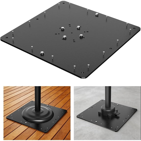 Pochar Bolt Down Outdoor Umbrella Base Steel Plate for Patio Deck Umbrellas Mount - Universal Space Saving Square, Low-Profile Design