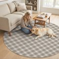 thumbnail image 2 of Round Area Rugs 5Ft, Khaki Gingham Non-Slip Washable Circle Rugs Carpet, Farmhouse Buffalo Plaid Checkered Indoor Outdoor Rug Floor Mats Throw Runner for Bedroom Living Room Bathroom, 2 of 8