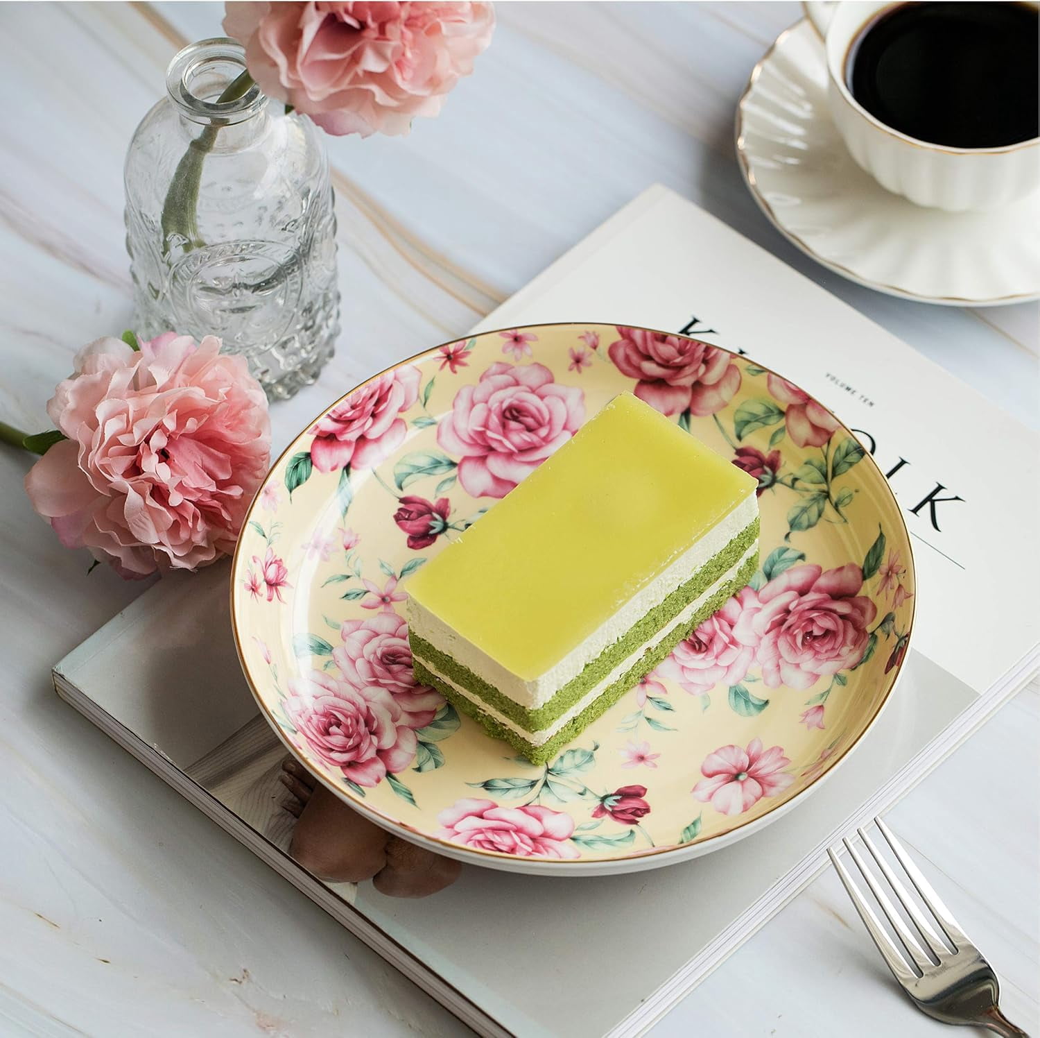 BTaT- Porcelain Floral Plates, 8 Inch, Set Of 6, Royal Dessert Plates, Appetizer Plates, Floral