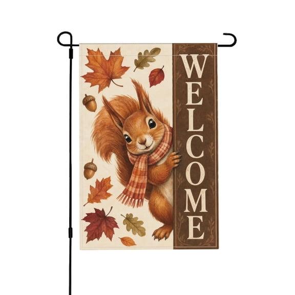 Garden Flag Autumn Squirrel Welcome Decor for Outdoor Use 12x18 Inch