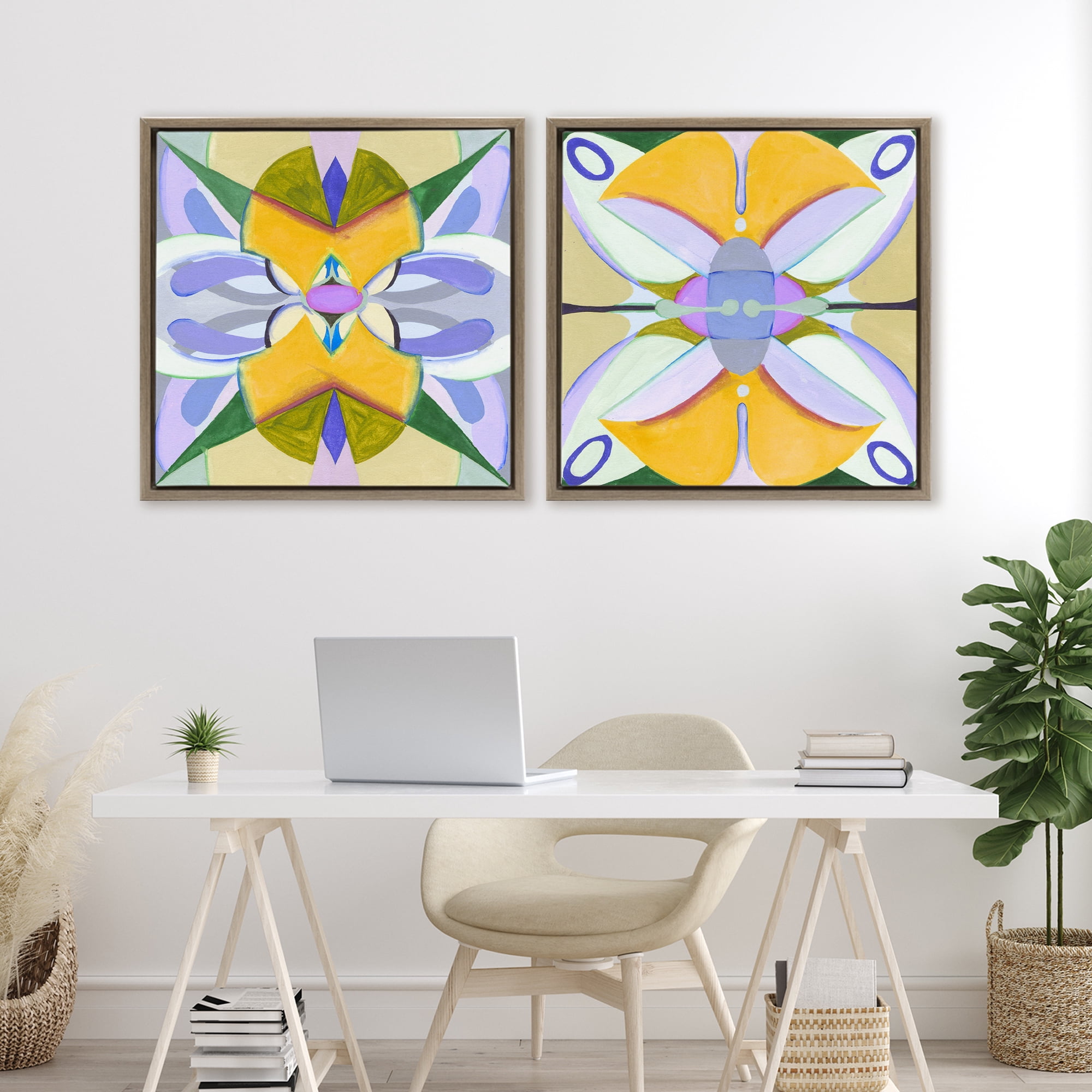 Stupell Industries Kaleidoscopic Revival Hues 2 Piece Brown Framed Floater Canvas Set, design by Melissa Wang