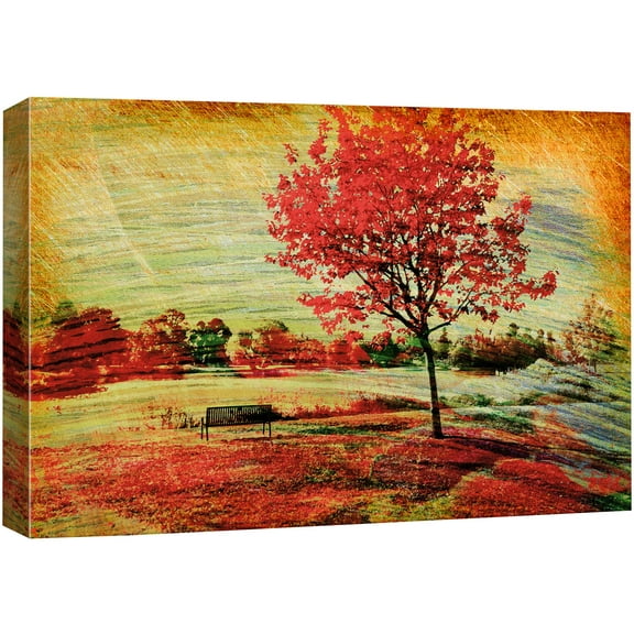 wall26 Canvas Print Wall Art Brushstroke Effect Vivid Autumn Day in Park Nature Wilderness Illustrations Modern Art Rustic Scenic Colorful Multicolor for Living Room, Bedroom, Office - 12"x18&qu