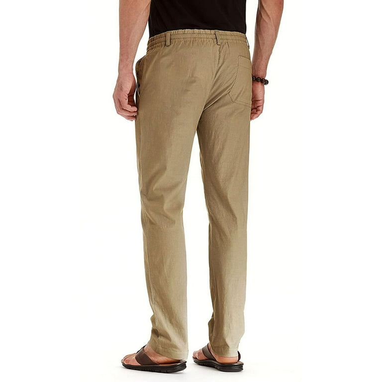 Homenesgenics Khaki Pants for Men Men's Business Loose Large Size Elastic  Waist Cotton All-match Solid Color Men Clearance Clothes