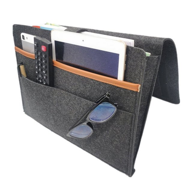 1 pieza (negro, aproximadamente 34*25*9cm) bolsa para cabecera, organizador para cama, bolsillo de almacenamiento, bolsa colgante de tela para Control remoto, tableta, Cable