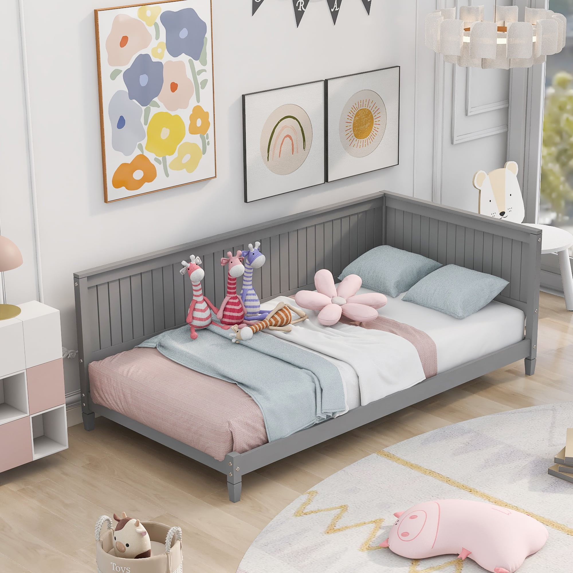 Bellemave Wood Twin Size Daybed Frame, Low Twin Bed with Headboard and