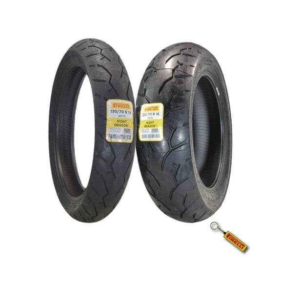 Pirelli Night Dragon Tire Set: 130/70R18 M/C 63V TL Front & 180/70R16 M/C 77H TL Rear Cruiser Motorcycle Tires - Superior Traction & Handling for High-Performance Cruisers with Keychain