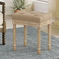 thumbnail image 2 of Upholstered Fabric Vanity Bench Seat, Makeup Stools for Vanity, Square Tufted Ottoman Bench with Carved Wood Color Legs for Bedroom Living Room, Wheat Color, 2 of 6