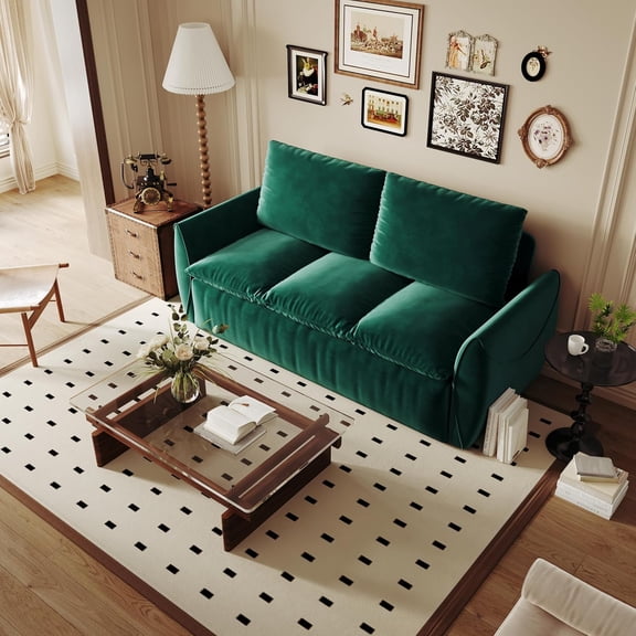 70.9" Pull Out Sofa Bed, 3-Seat Convertible Sleeper Sofa with 2-in-1 Pillow and Blanket Set,Multi-Functional Velvet Loveseat Bed for Living Room,Bedroom,Apartment,Office (Green)