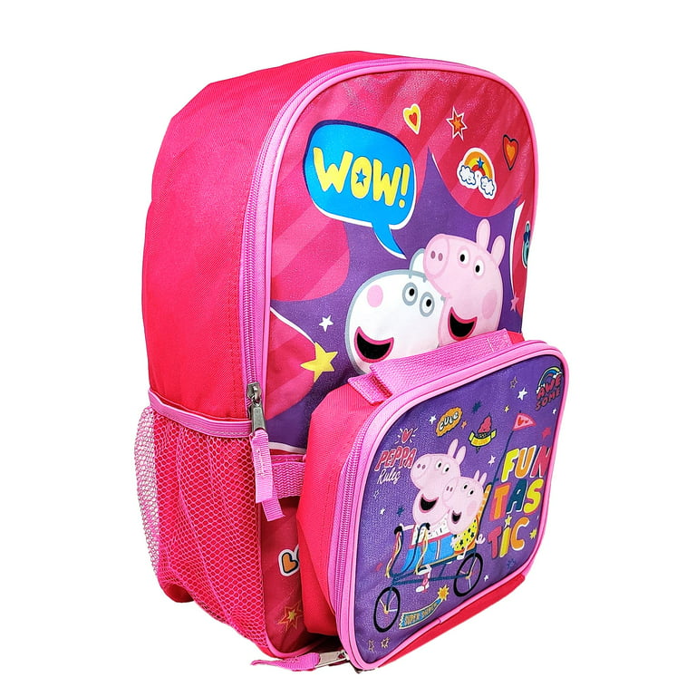 Peppa Pig 16 Backpack with Detachable Insulated Lunch Bag for Girls, Peppa  Pig