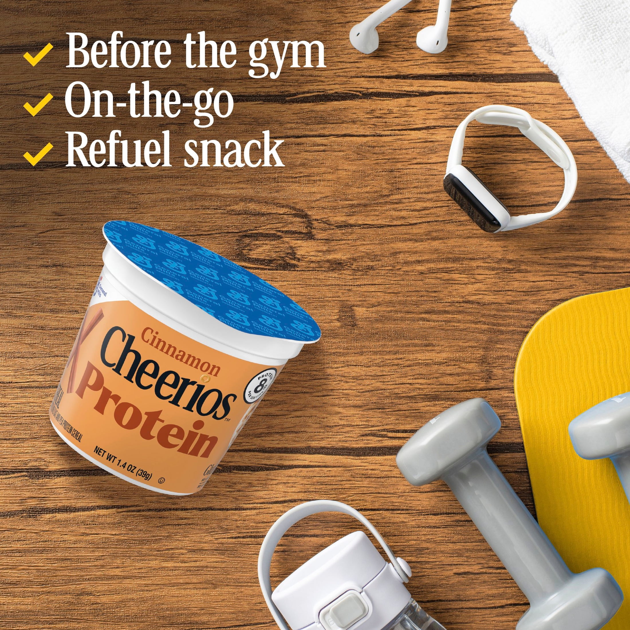 (10 pack) Cinnamon Cheerios Protein, Breakfast Cereal Cup, Gluten Free, Single Serve Cereal, 1.4 oz