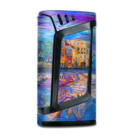 Skin Decal for Smok Alien 220w Mod Vape / colorful oil painting water reflection town (Best Vape Mod For Cbd Oil)