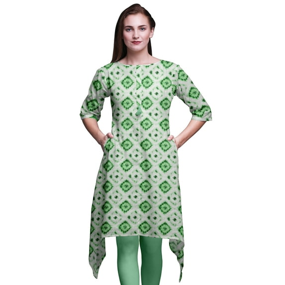 Bimba Green Diamond Tie-Dye Women Kurtas Ethnic Printed Asymmetric Summer Wear Tops For Women XXX-Large
