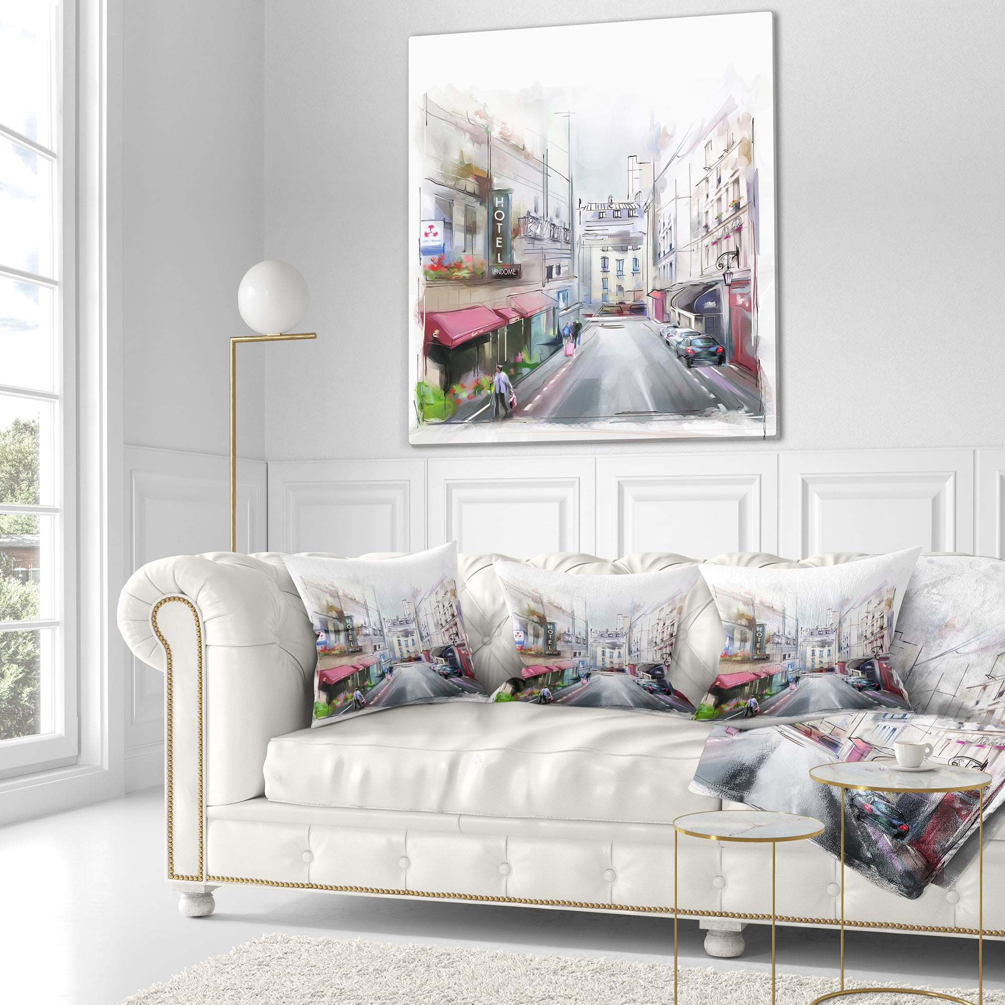 Designart City Street Illustration - Cityscape Throw Pillow - 16x16