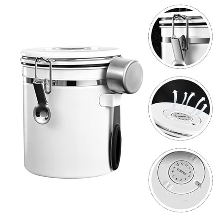 Mobestech White Stainless Steel Sealed Canister for Coffee Beans and Tea 1Set