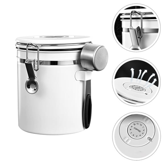 Mobestech White Stainless Steel Sealed Canister for Coffee Beans and Tea 1Set