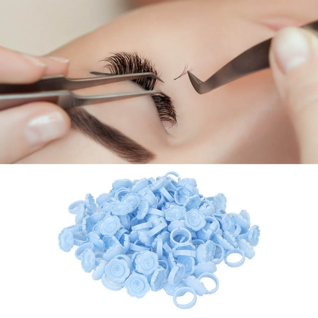 100pcs Bagues de Colle Jetables, Bagues de Colle de Fleurs, Cils d'Extension de Cils Colle Tasses Porte-Outil pour les Extensions de Cils