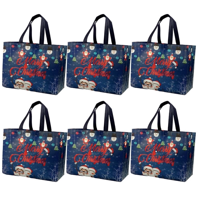 Bolsas de Regalo Navideñas, Laminadas, No Tejidas, con Estampado de Papá Noel, Gran Capacidad, Embalaje para Regalos Navideños, Decoración para Fiestas (6 Unidades)