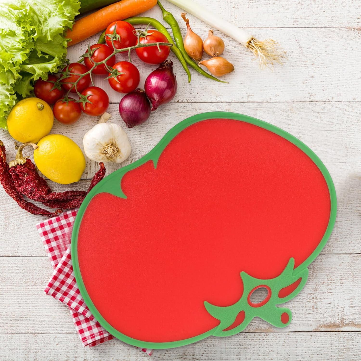 ABPETE Tomato Shaped Cutting Board Plastic Kitchen Food Chopping Board Creative Fruit Cooking Mat for Veggies Cheese Fruit Meat Fish 31.80X26cm