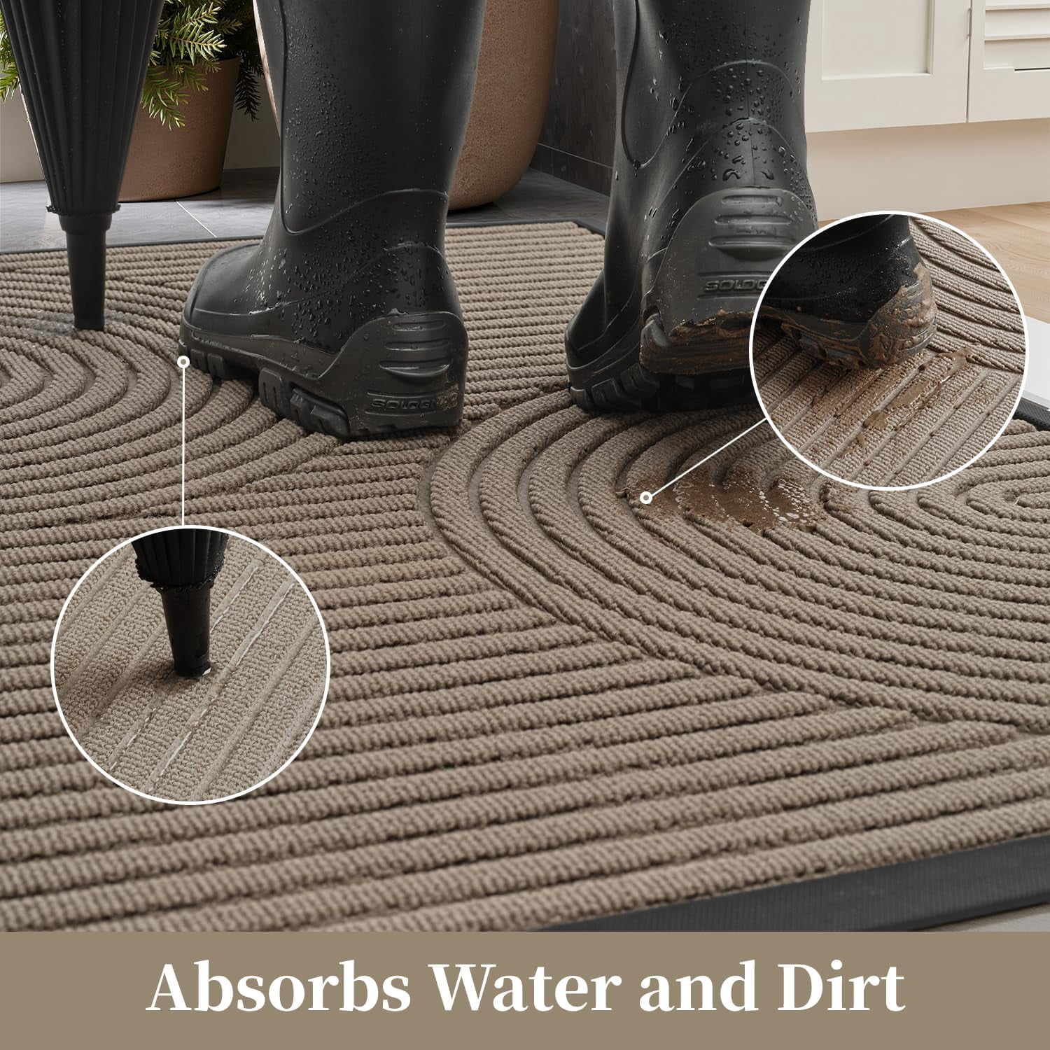 SIXHOME Outdoor Mat 24"x35" Non Slip Front Door Mat Outside Absorbent Rubber Welcome Mat Low Profile Dirt Trapper Indoor Outdoor Doormat Boho Arch Door Mat Outside Thick Entryway Rug Beige
