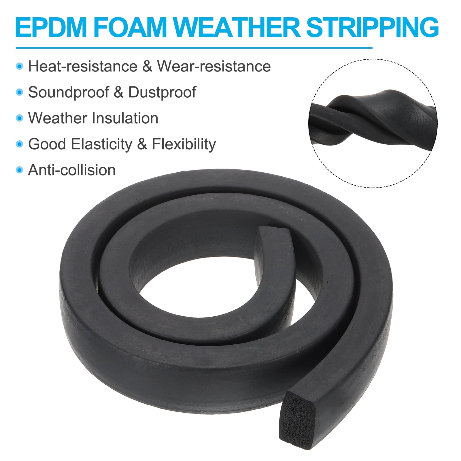 Uxcell 3.3Ft Weather Stripping Door Seal, 1-3/8"W x 3/4"T EPDM Rubber Foam Seal Strip