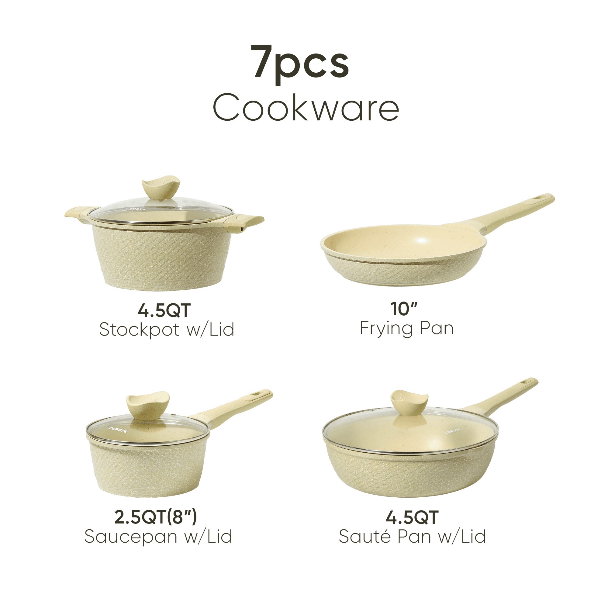 Carote 7-Piece Nonstick Pots and Pans with Lids, Induction Kitchen Cookware Set, Easy to Clean, Green