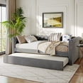 thumbnail image 3 of Noble House Upholstered Daybed with Trundle, Tufted Button Design with Curved Arms, No Box Spring Needed,Grey, 3 of 9