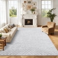 thumbnail image 3 of HIWEAVER Large Washable Rug 9' x 12' Area Rug for Living Room Modern Geometric Striped Non Slip Neutral Indoor Decor Carpet, Light Grey, 3 of 8