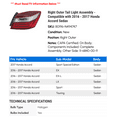 thumbnail image 2 of Right Outer Tail Light Assembly - Compatible with 2016 - 2017 Honda Accord Sedan, 2 of 2