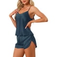 thumbnail image 4 of INSPIRE CHIC Women's Satin Pajamas Sets Cami Top with Shorts 2 Pcs Sleepwear Silky Pajama Set XS Navy Blue, 4 of 5