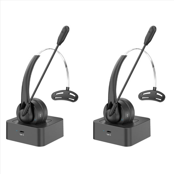 2X Auriculares Supraurales Inalámbricos Bluetooth 5.4 con Diadema para Centro de Llamadas y Micrófono con Cancelación de Ruido